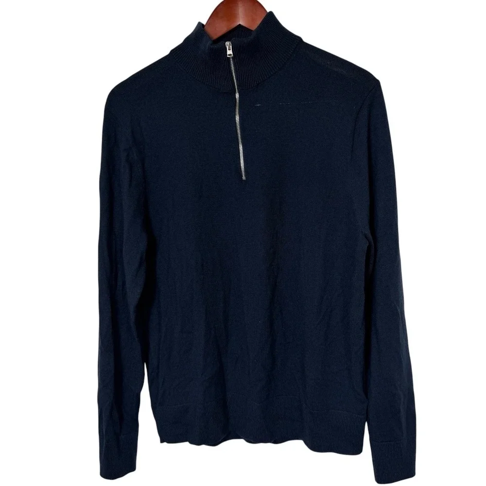 J.Crew Mens Navy Blue Merino Wool Blend Quarter Zip Sweater BB697 Size M
